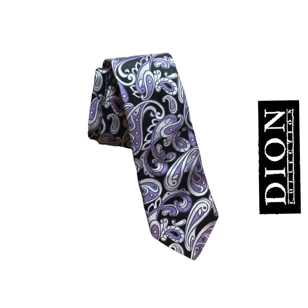 Dion Collection - 100% Italian Silk Tie - Black/Lavender Paisley‎
